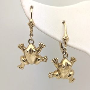 FINAL SALE! Vintage 14K Buttery Gold Hanging Frog Earrings
